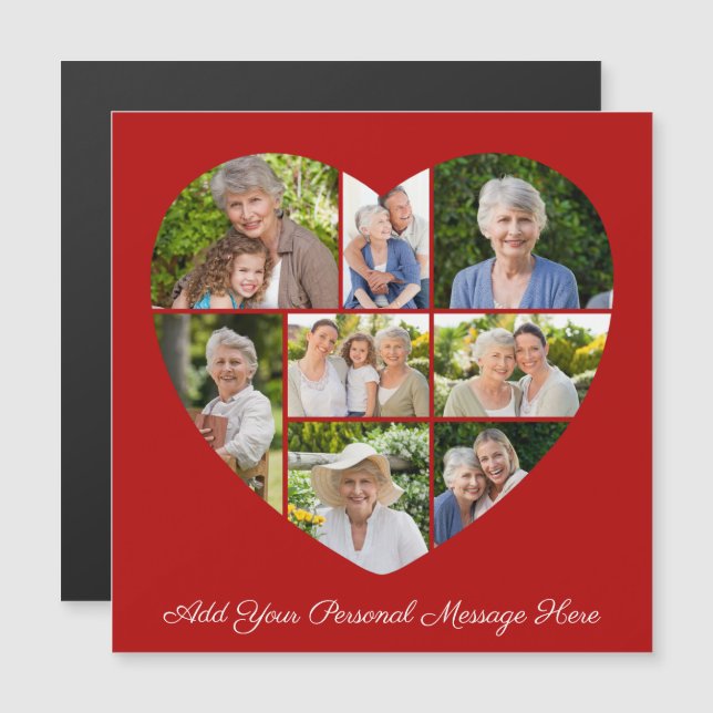 8 Photo Collage Heart Add A Greeting Magnetic Card Magnetkarte (Vorne/Hinten)