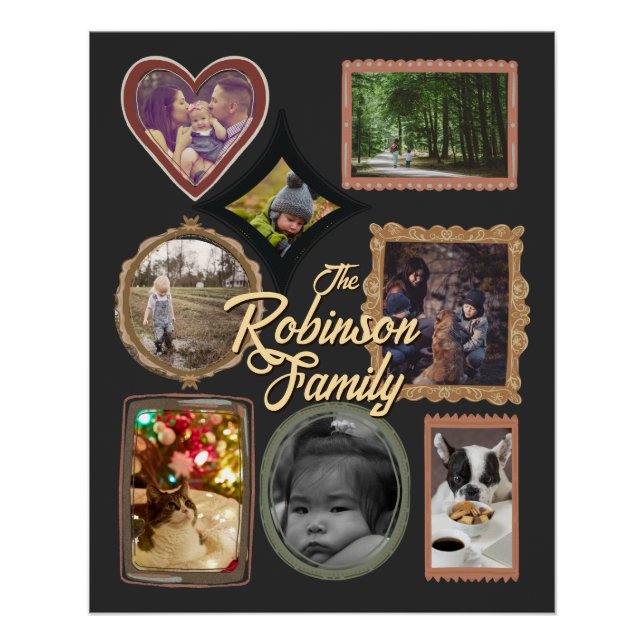 8 Photo Collage Retro Family Frames CUSTOM Poster (Vorderseite)