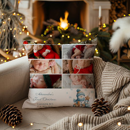 8 Photo First Christmas Birth Announcement Kissen