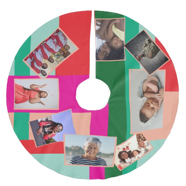 8 Photo Merry Christmas Color Block Christmas Polyester Weihnachtsbaumdecke (Vorderseite)