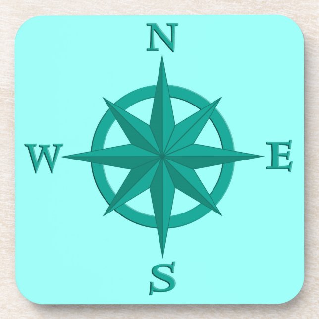 8-Punkte-Compass-Rose, Türkis und Aqua Untersetzer (Vorderseite)