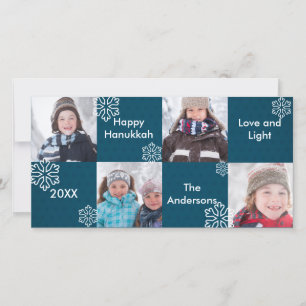 8 Quadrate Blau Schnee - Hanukkah-Fotokarte Feiertagskarte