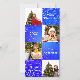 8 Quadrate Blaues Schnee-Design - Weihnachts-Fotok Feiertagskarte