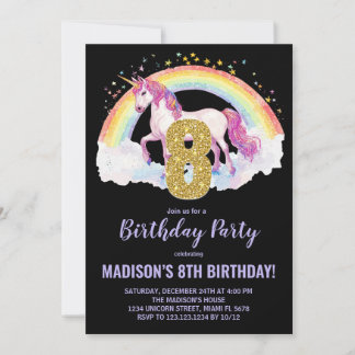 8. Rainbow Unicorn Geburtstag Einladungen