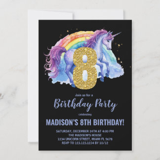 8. Rainbow Unicorn Geburtstag Einladungen