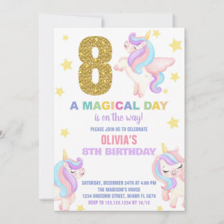 8. Rainbow Unicorn Geburtstag Einladungen Fliegen