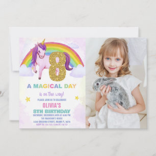 8. Rainbow Unicorn Geburtstag Einladungen mit Foto