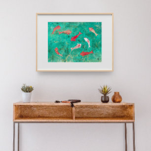 8 Rote und Gold Koi Fischfarbe Poster