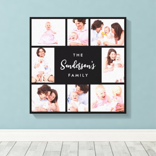 8 Sections Family Photo in Black Frame Leinwanddruck (Insitu (Holzboden))
