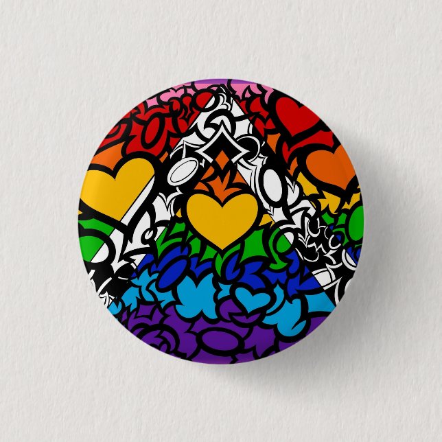 8-Sripe Rainbow Que Ally Pride Squiggle Button (Vorderseite)