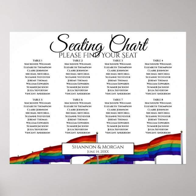 8 Tabelle Hochzeitsdiagramme Gay Rainbow Flags Poster (Vorne)