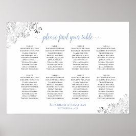 8 Tabelle Weiß & Blau Frilly Wedding Seating Chart Poster