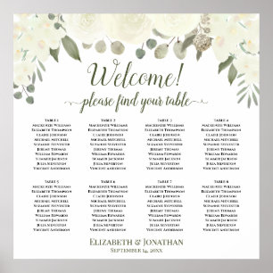 8 Tabelle White Roses Boho Hochzeitsdiagramm Poster