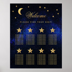 8 Table Blue Gold Celestial Seating Chart Poster