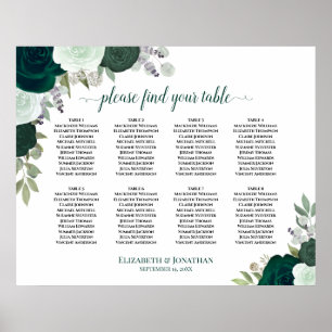 8 Table Emerald Green Floral Wedding Chart Poster