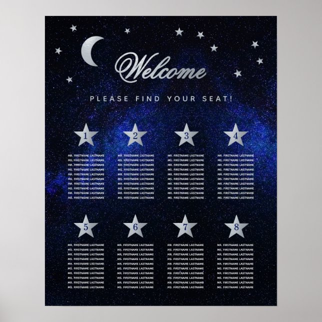 8 Table Sky Celestiding Stars Seating Chart Poster (Vorne)