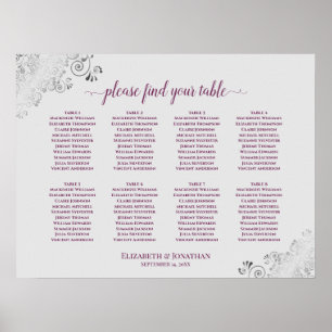 8 Table Wedding Seating Chart Cassis Purple & Gray Poster