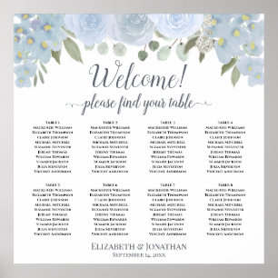 8 Table Wedding Seating Chart Dusty Blue Boho Rose Poster
