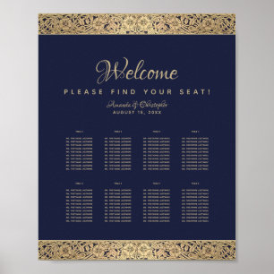 8 Tables Navy Blue Wedding Chart Gold Rose Poster