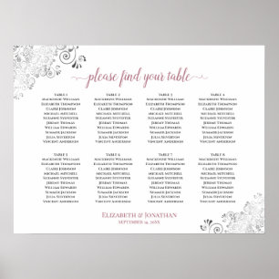 8 Tafelweiß und Rose Frily Wedding Seating Chart Poster