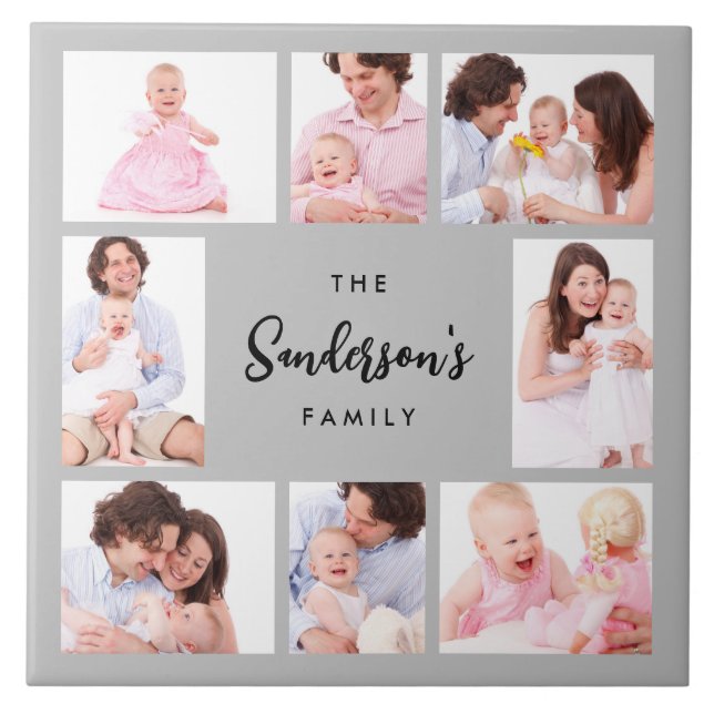 8 Teile Familienfoto in grauem Rahmen Fliese (Vorderseite)