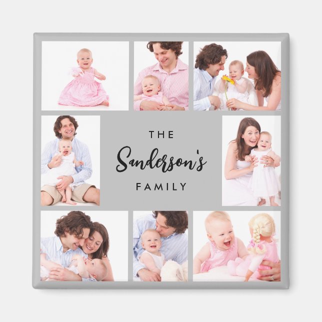 8 Teile Familienfoto in grauem Rahmen Magnet (Vorne)