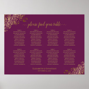 8 Tisch Hochzeitskarte Magenta Plum & Gold Poster