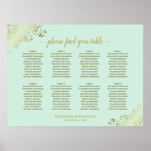 8 Tisch Hochzeitskarte Minze Grün & Gold Poster