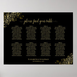 8 Tisch Hochzeitskronen Gold Frills auf schwarz Poster