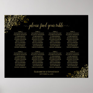 8 Tisch Hochzeitskronen Gold Frills auf schwarz Poster