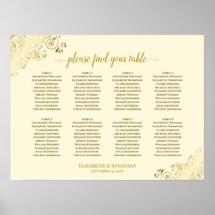 8 Tisch Hochzeitsstühle Gold Frills auf Creme Poster