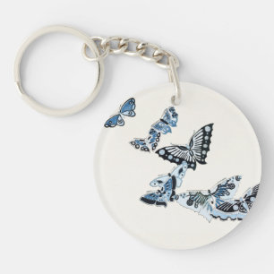 8 Vintage Blau-Weiß Japanischer Schmetterling Schlüsselanhänger