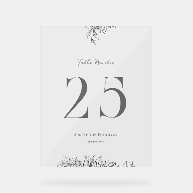 8 x 10 Botanical Wedding Table Number Acrylschild (Vorderseite)