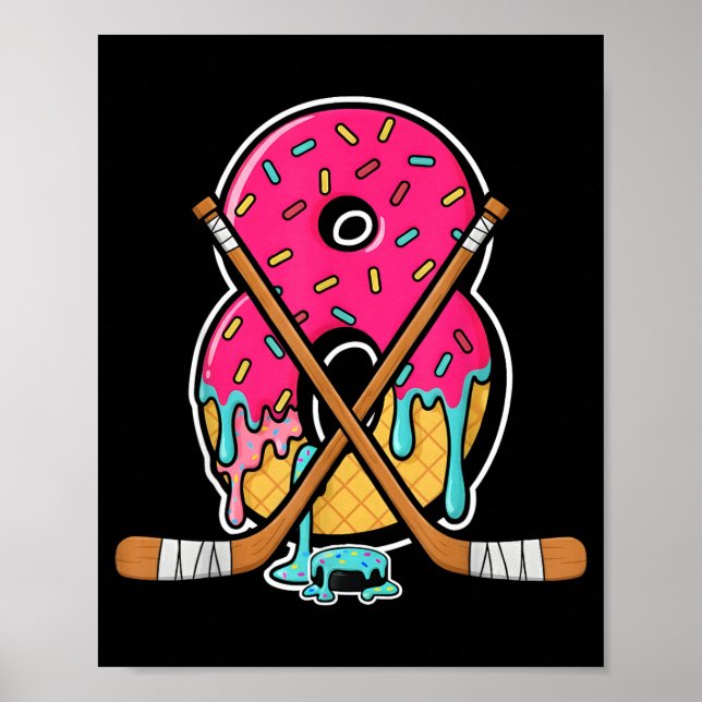 8 Year Old Hockey Ice Cream Drip Youth 8th Birthda Poster (Vorne)
