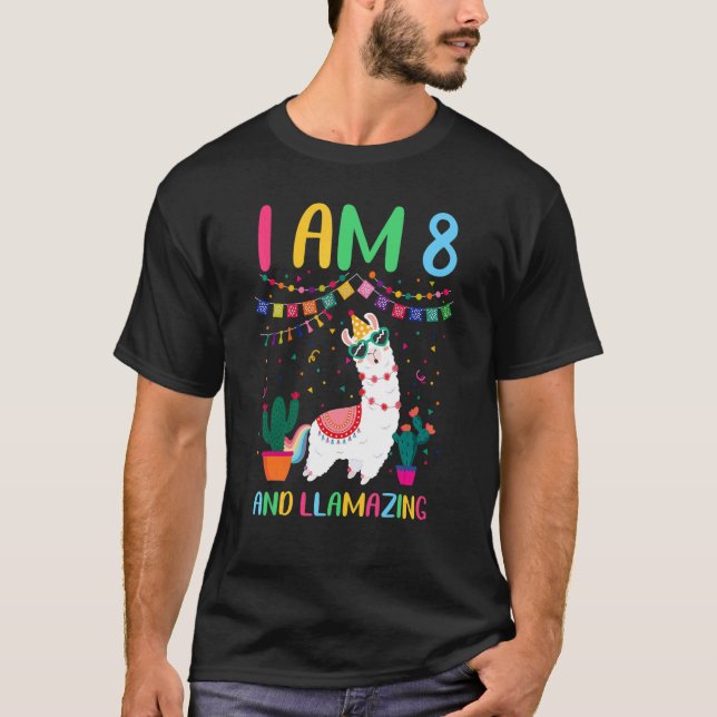 8 Years Old Llamazing Birthday Girl 8th Cute Llama T-Shirt (Vorderseite)