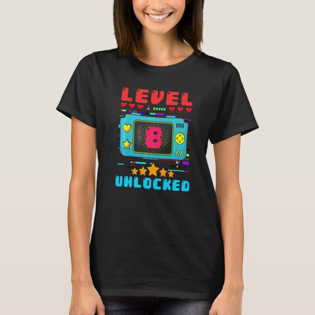 8th Birthday Boy Level 8 Unlocked Video Gamer Birt T-Shirt (Vorderseite)