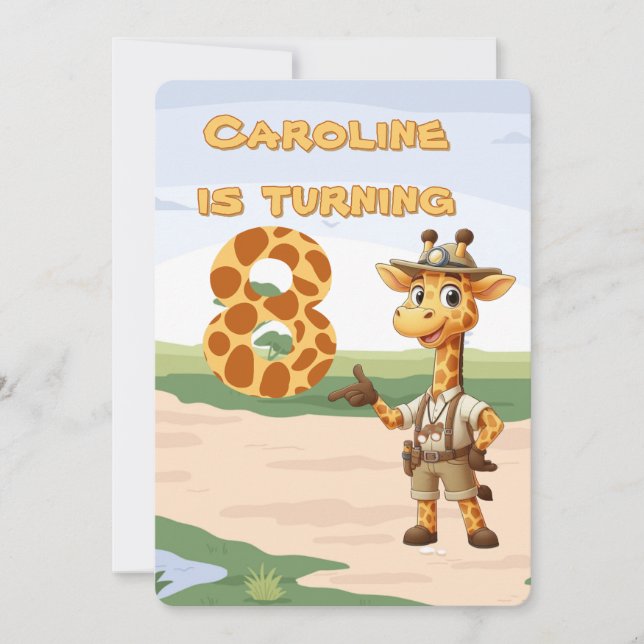 8th birthday Cute Explorer Giraffe on safari Einladung (Vorderseite)
