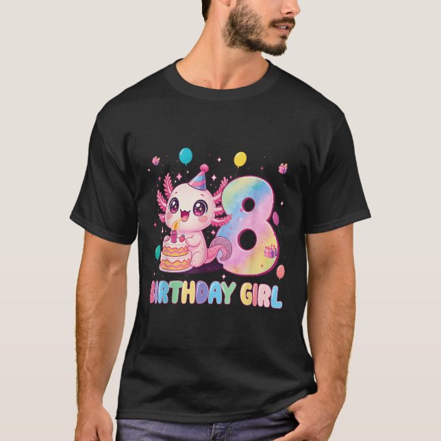 8th Birthday Girl Cute Axolotl 8 Years Old Birthda T-Shirt (Vorderseite)