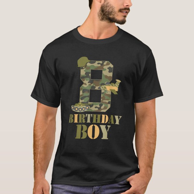 8th Birthday Military Themed Camo Boys 8 Years Old T-Shirt (Vorderseite)