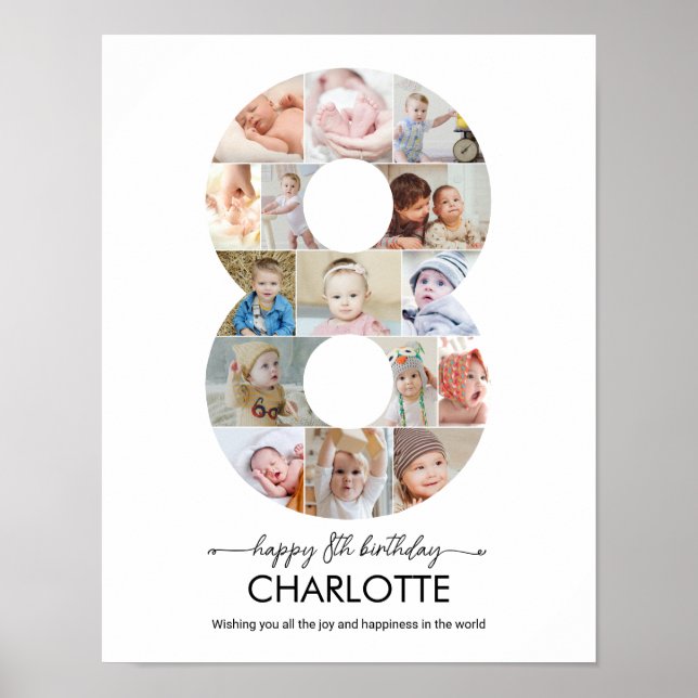 8th Birthday Number 8 Photo Collage Custom Picture Poster (Vorne)