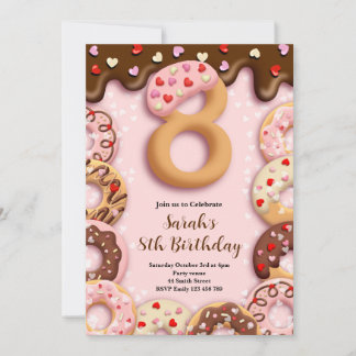 8th Donut Birthday Girls Invitation Einladung