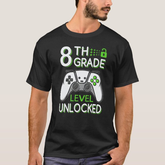 8th Grade Level Unlocked VideoGame Gamer Back to S T-Shirt (Vorderseite)