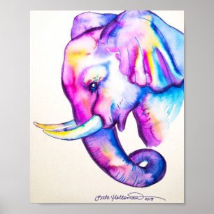 8x10 Aquarellfarbener Elefant Poster