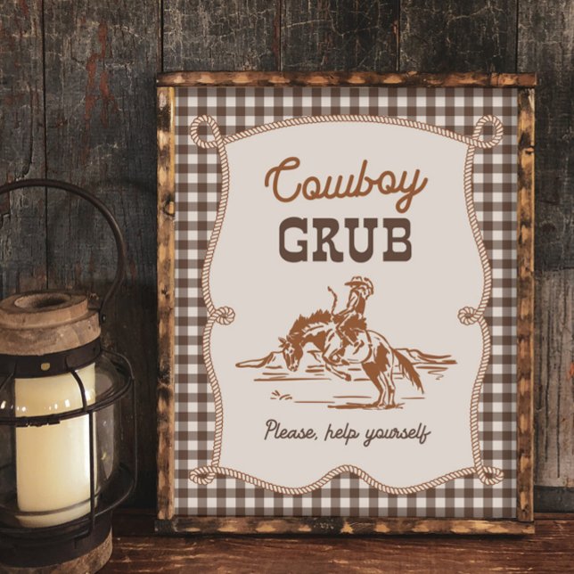 8x10 Braunes Gingham Cowboy Grub Schild (Von Creator hochgeladen)