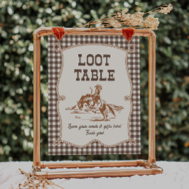 8x10 braunes Gingham-Cowboy-Loot-Tischschild