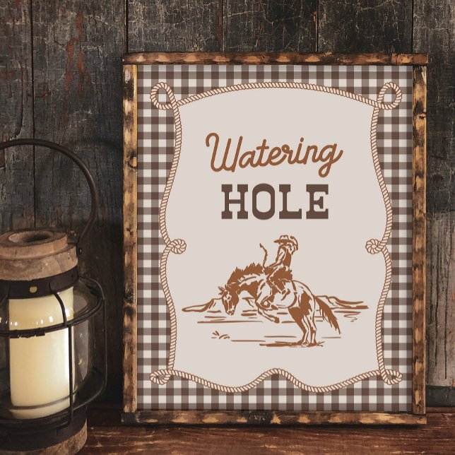 8x10 Brown Gingham Cowboy Watering Hole Sign (Von Creator hochgeladen)