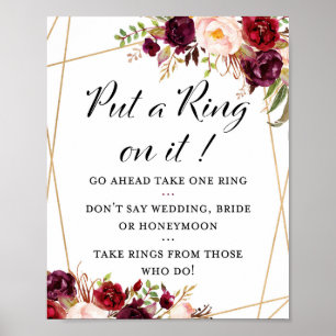 8x10" Burgundy Boho Floral Brautparty Sign Poster