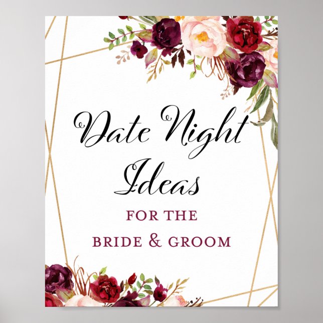 8x10" Burgundy Boho Floral Brautparty Sign Poster (Vorne)