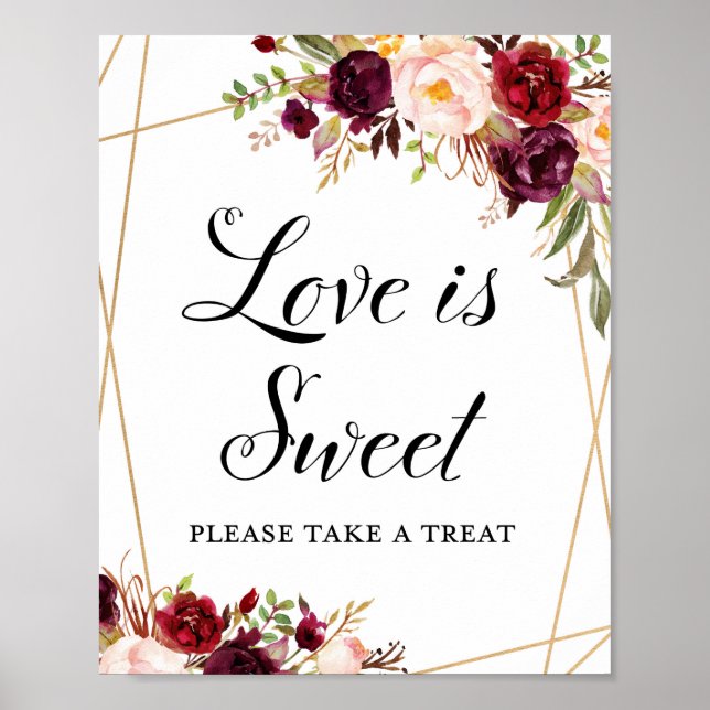 8x10" Burgundy Boho Floral Sign Poster (Vorne)