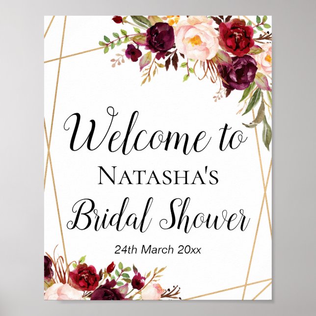 8x10" Custom Burgundy Boho Floral Sign Poster (Vorne)